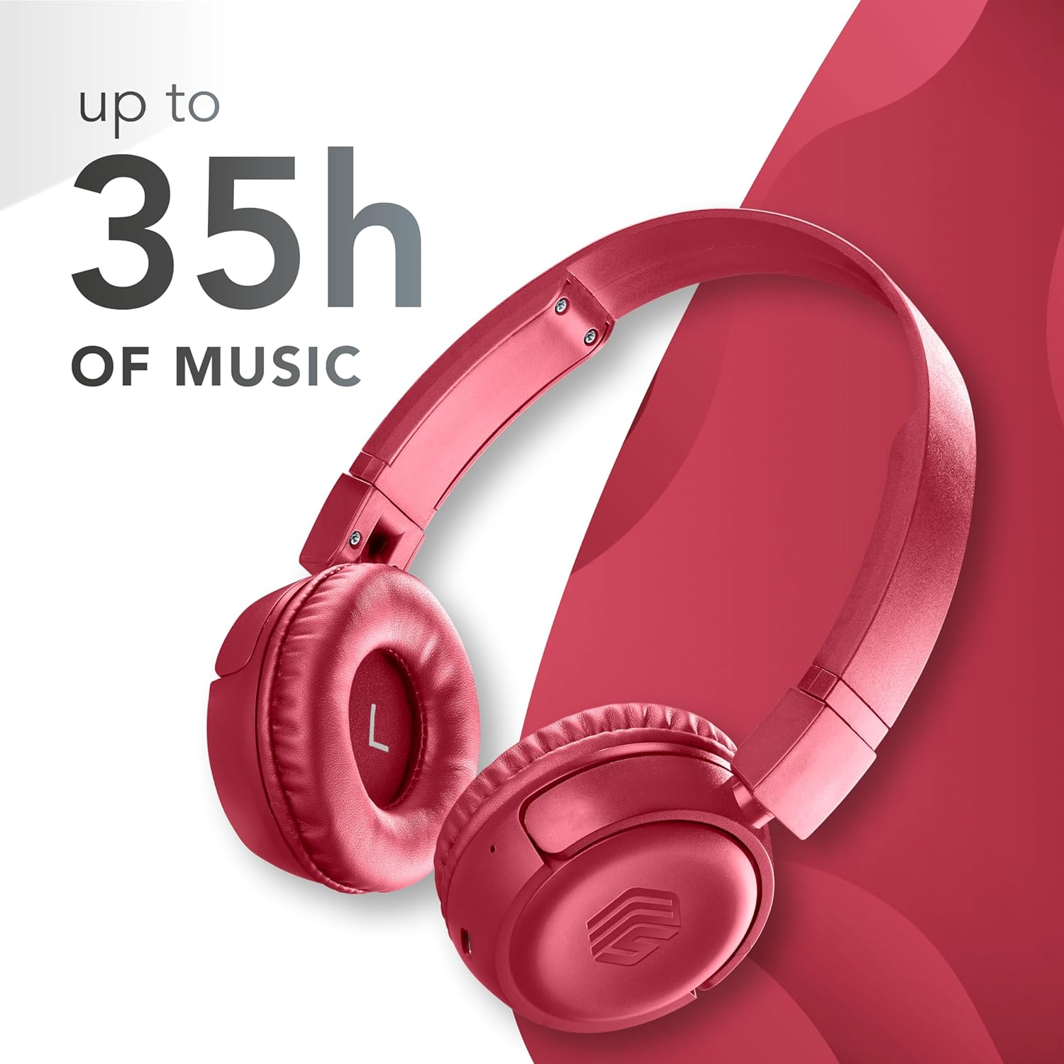 Music Sound - VIBED - Bluetooth Headset with Rotating and Folding Ear Pads - Padded Headband for Maximum Playtime 35 Hours - Red image number 1