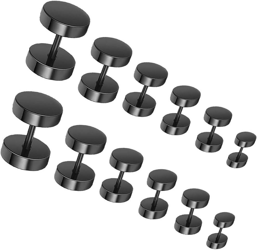 Changyeah 6 Pairs Dot Earrings, Stainless Steel Black Stud Earrings for Men Women, Titanium Steel Barbell Earrings Set, 3Mm-8Mm Available, (Black) image number 4