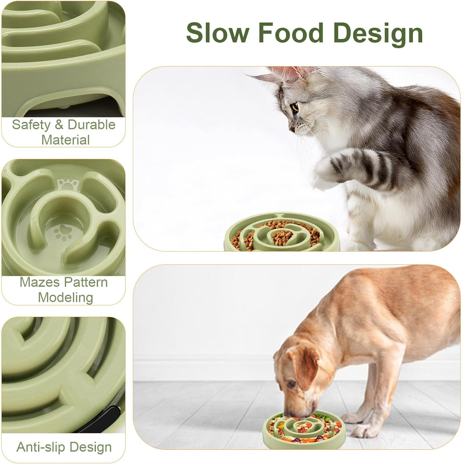 Slow Feeder Dog Bowl with Suction Cups - Anti-Slip Base Silicone Slow Feeder Dog Bowls Reduces Boredom & Anxiety,Dog Bowl Perfect for Dogs of All Breeds (Green) image number 4
