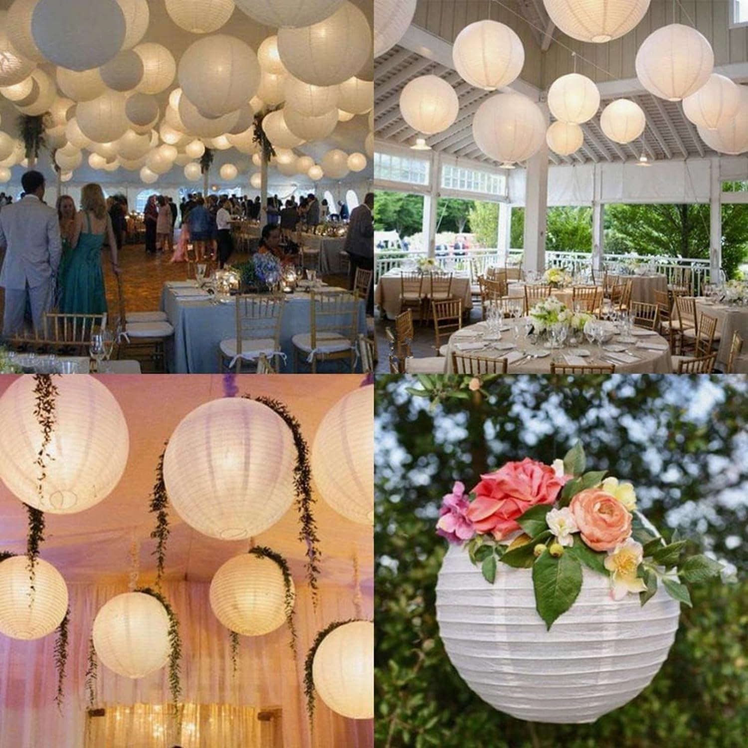 20Pcs White Paper Lanterns, 6" 8" 10" 12" round White Paper Lantern Decorations with Hanging Line for Weddings Decoration, Indoor and Garden Party Decoration image number 4