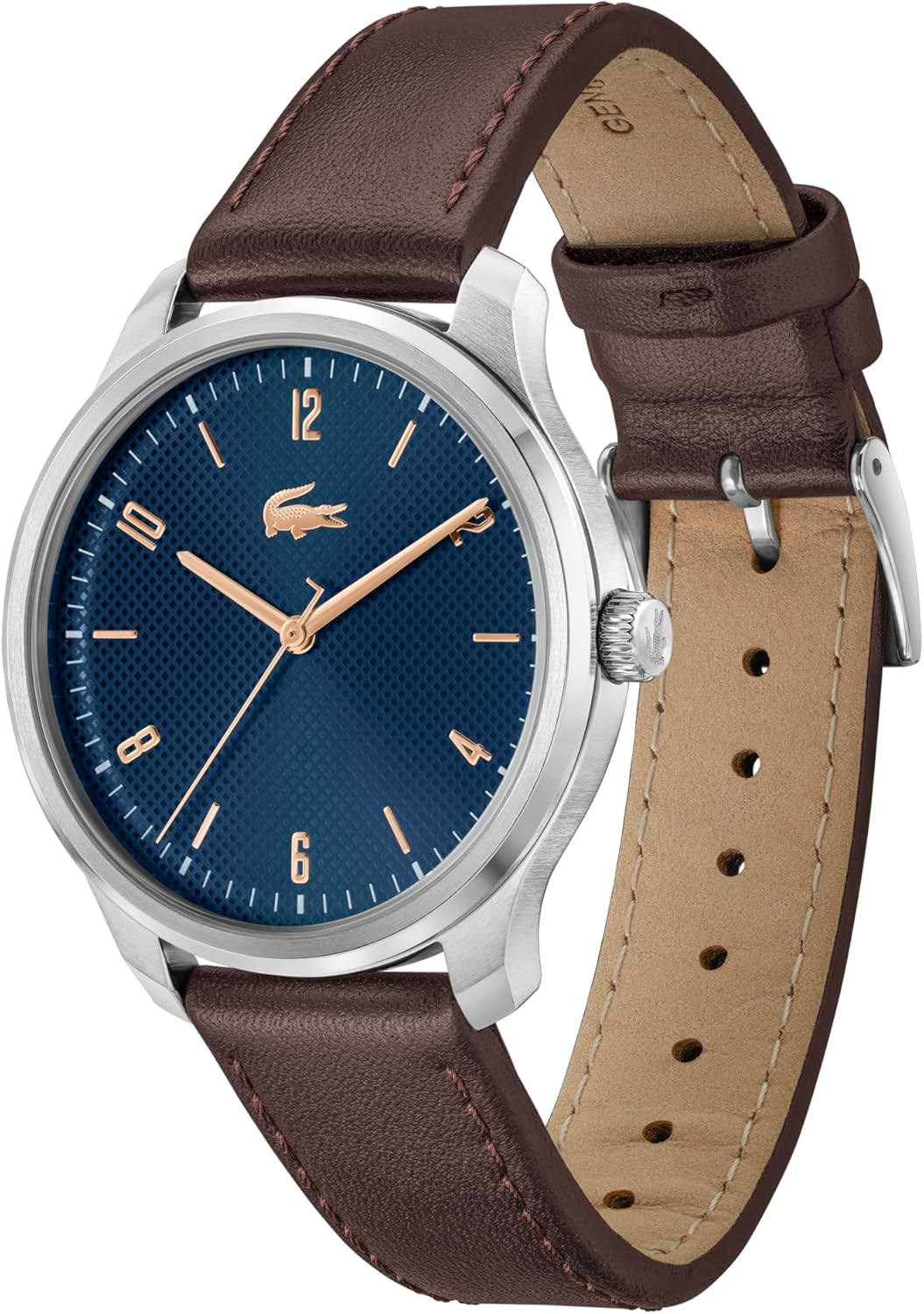 Lacoste Men'S Lisbon Brown Leather Quartz Basic Watch, 2011322, Navy, 42 Mm