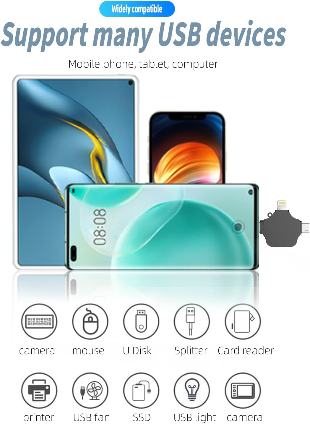 Lightning Male to USB Female Adapter for Apple for Iphone15 Pro Max plus for Ipad OTG Cable Micro Type C Android Thunderbolt 3 Port Adaptador Conector Micro USB C Camera,Flash Drive,Mouse,Keyboard