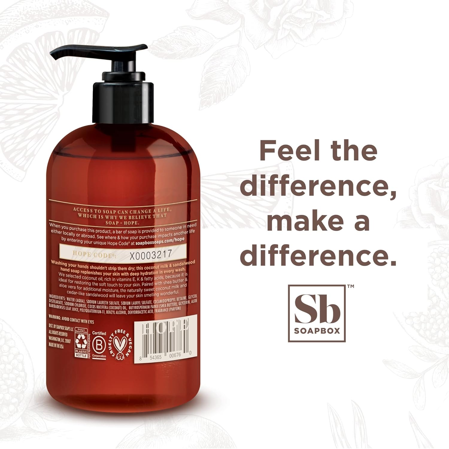 Soapbox Liquid Hand Soap, Coconut Milk & Sandalwood, Gentle & Moisturizing Hand Wash for Kitchen and Bathroom, Vegan & Cruelty Free Scented Hand Soap 12 Ounce Pump Bottles (Pack of 3) image number 3