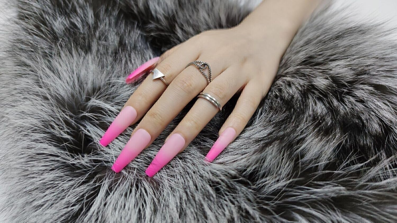 Press on Nails Fake Long Coffin Nail Tips Pink Ombre Matte 20 Pcs image number 4