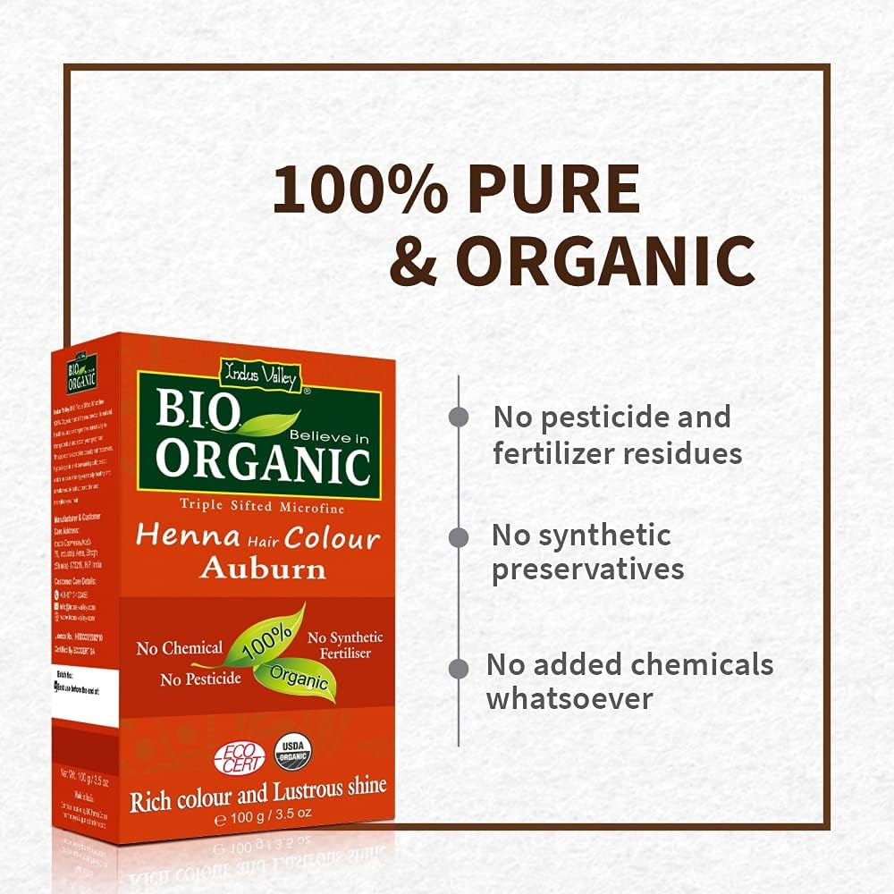 Indus Valley 100% Chemicals Free Natural Organic Triple Sifted Micro Fine Auburn Henna Hair Colour for Controll Dandruff & Scalp Itiching Pack of 3 image number 1
