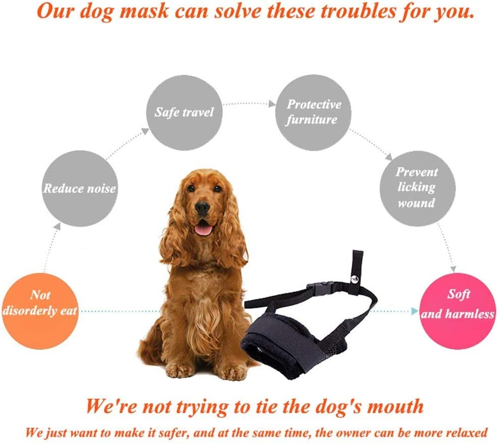 Muzzle for Dogs - Adjustable Soft Dog Muzzle for Small Medium Large Dog, Air Mesh Training Dog Muzzles for Biting Barking Chewing - Breathable Mesh & Soft Flannel Protects Dog Mouth Cover