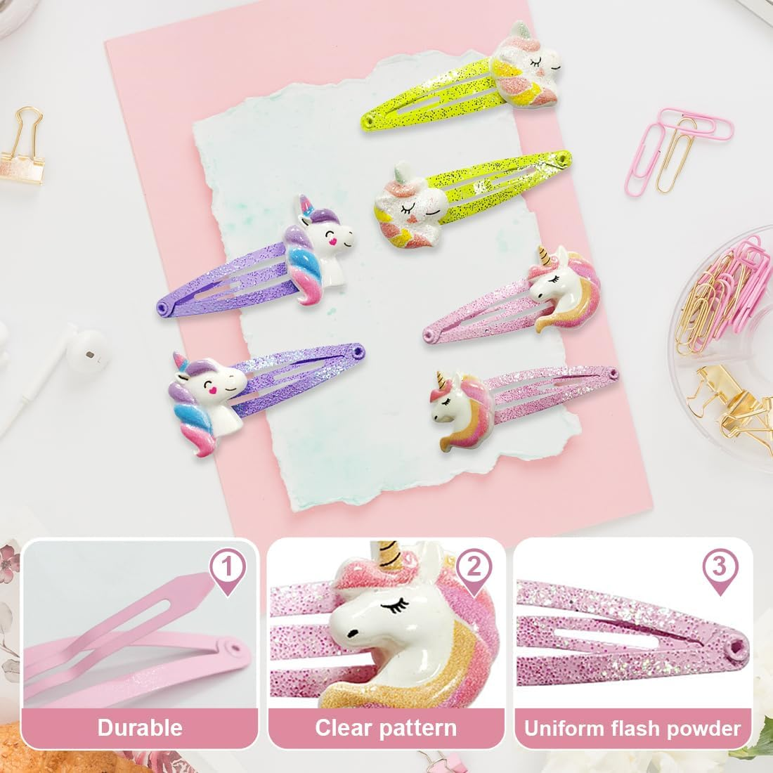 ZORVYN 6 Pairs Children'S Glitter Hair Clips Girls Clips for Girls Children image number 5