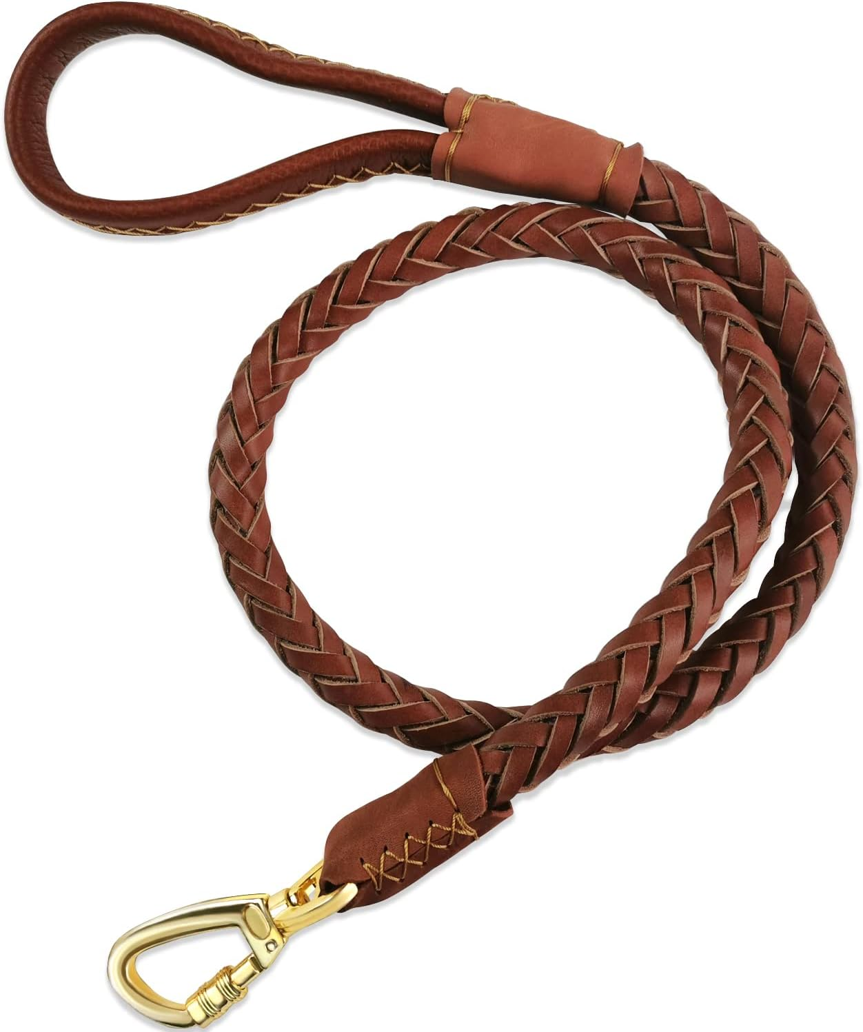 Vivi Bear Braided Genuine Leather Dog Leash 3.6Ft Long Durable Pet Walking Dogs Training Lead for Large Dogs - Brown - 1Inch Wide image number 4