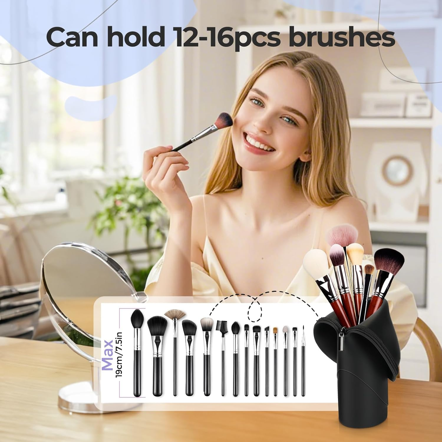 Silicone Makeup Brush Holder, Stand-Up Travel Pouch with Zipper, 1 Piece image number 3