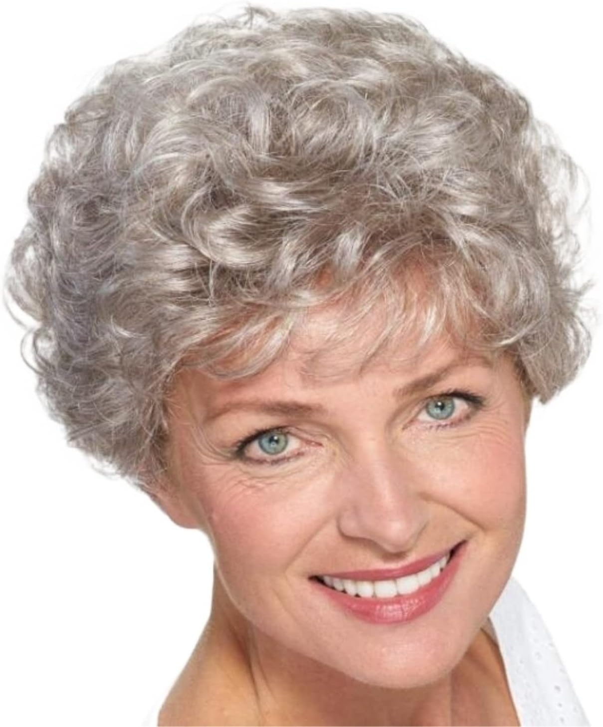 Daily Wig Old Lady Wigs, Short Grey Curly Human Hair Blended Wigs for Elderly Women Wigs image number 4