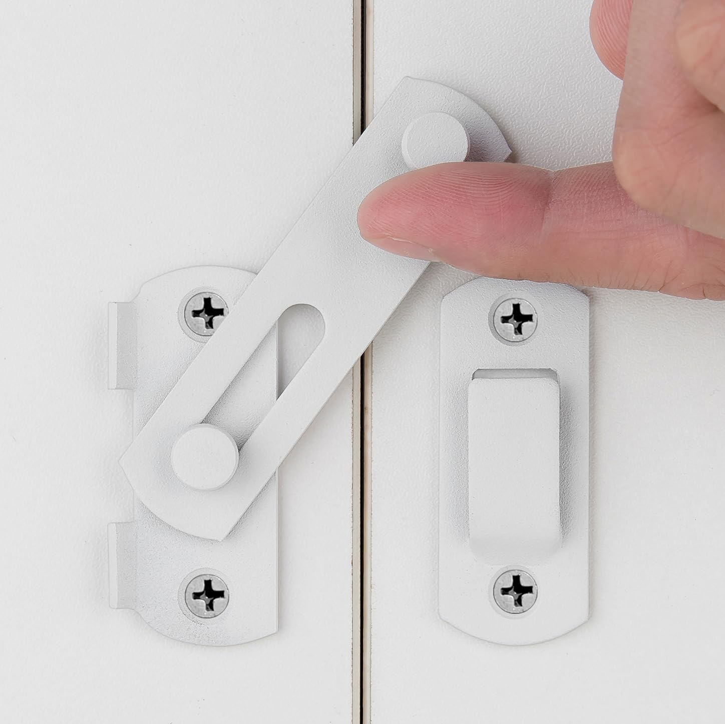 Barn Door Latches，3.93&rdquo; X 2.75&rdquo; Matte White Stainless Steel Barn Gate Flip Door Latch Bi-Fold Door Lock,Sliding Door Lock Gate Latches Wine Cabinet Closet Door Latches，White Finish