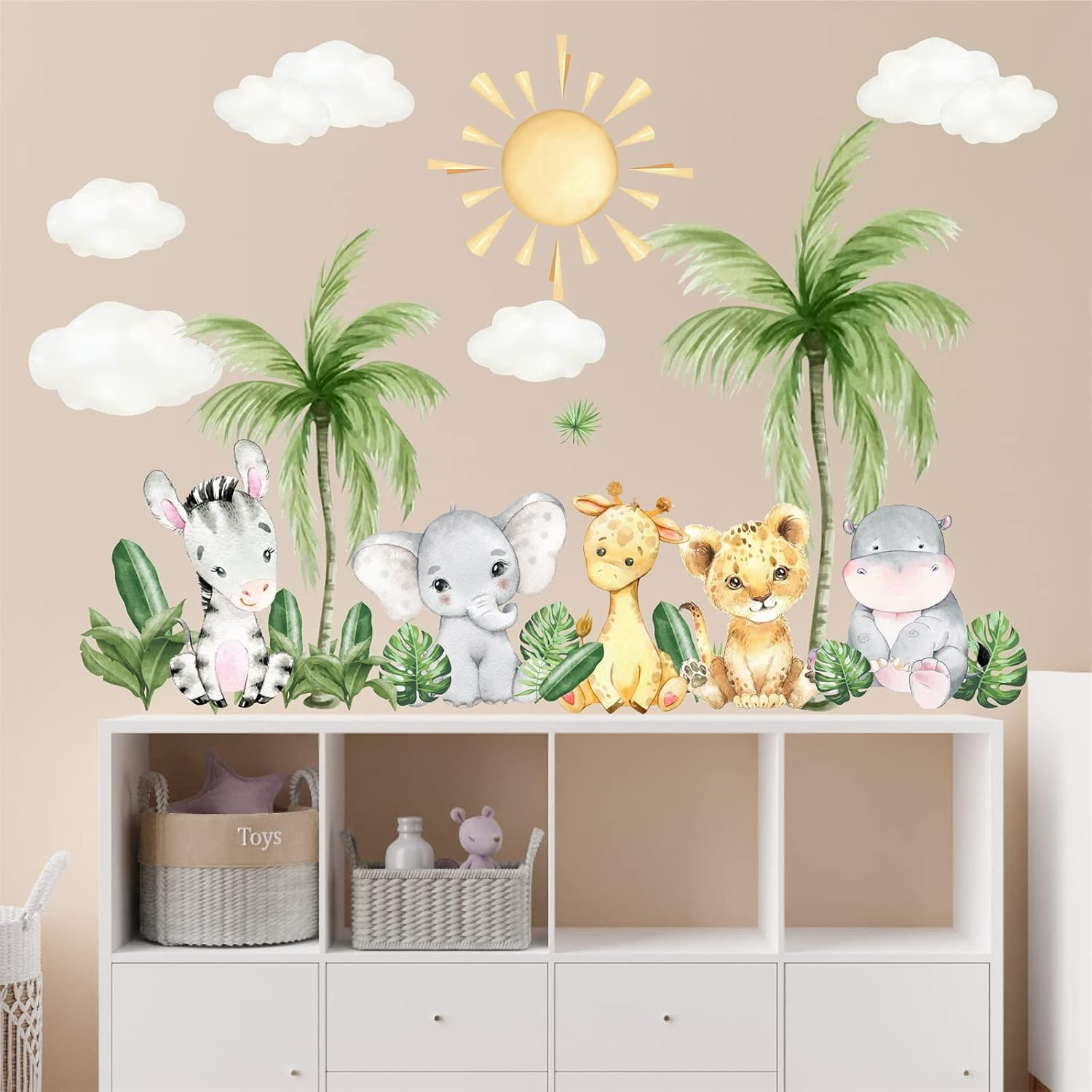 Cartoon Tree Animal Wall Stickers Safari Jungle Animal Wall Decals Cute Animal Wall Stickers Jungle Tree Wall Decals Zoo Animal Wall Stickers for Baby Room Nursery Living Room image number 3