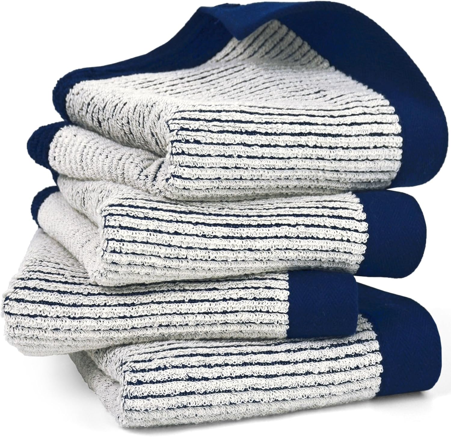 Cleanbear Hand Towels for Bathroom Set of 4, Jacquard Weaved Cotton Face Towels, 28 X 13.7 Inches (Light-Brown)