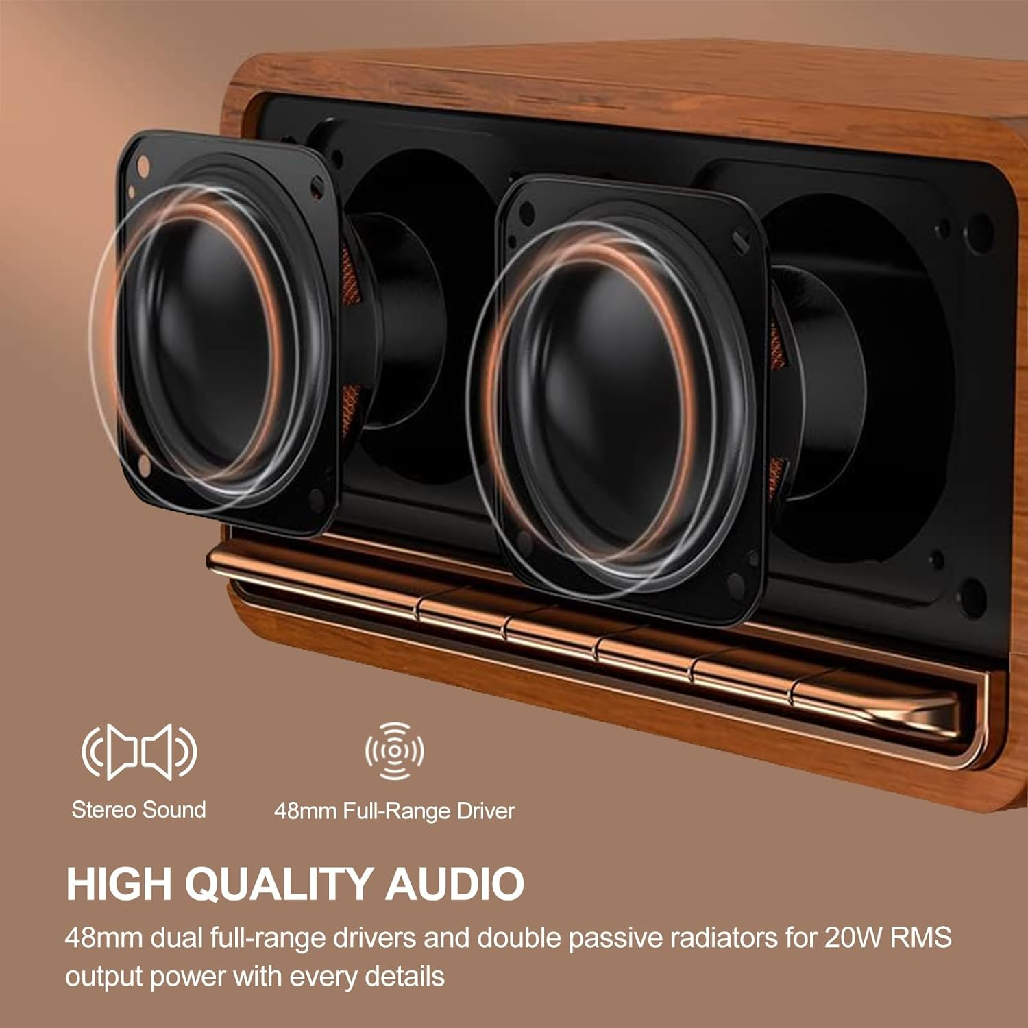 Edifier MP230 Wooden Portable Bluetooth Speaker, Wireless Desktop Stereo Speaker with 20W RMS, 10H Playtime, Bluetooth 5.0, USB, AUX, TF Card Inputs - White - Brown image number 5