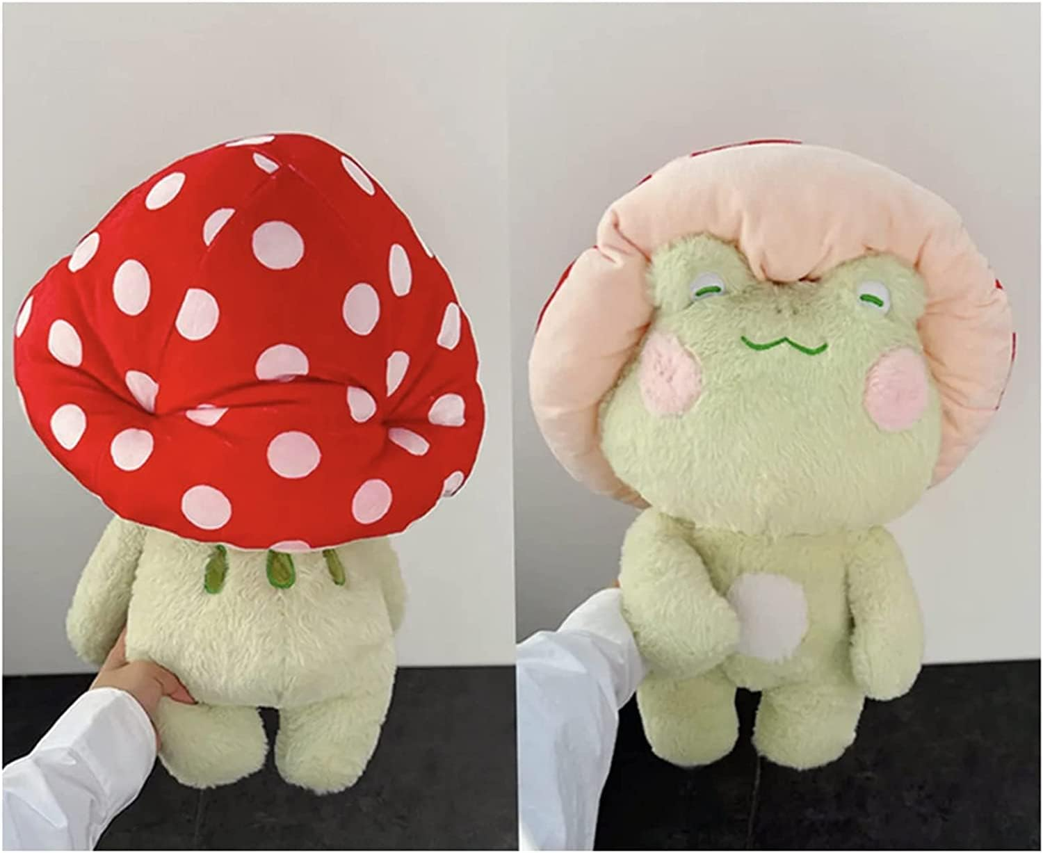 Frog Plush Cute Frog Mushroom Hat Stuffed Animals Kawaii Plush Toys Throw Pillow Home Room Decor Aesthetic Gift(Light Green Frog Red Hat), 17 Inch