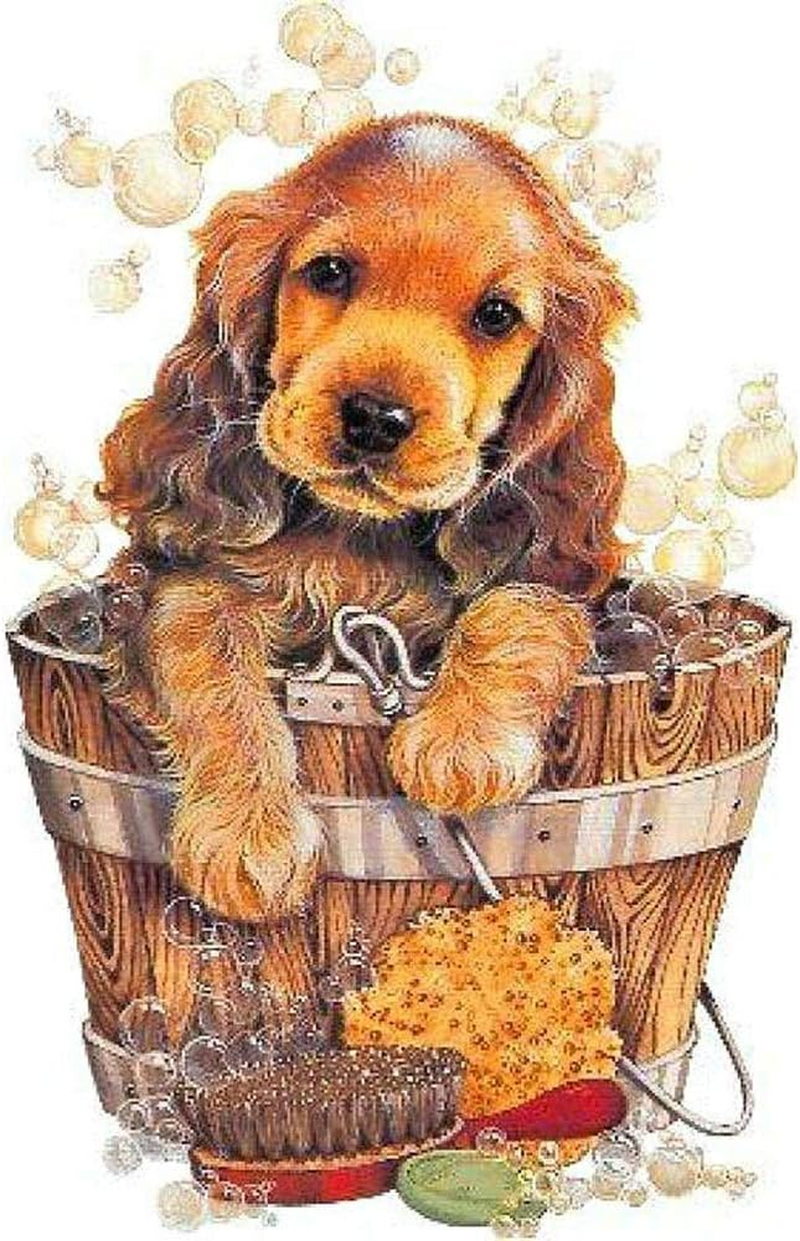 WOWDECOR 5D Diamond Painting Kits, Cocker Spaniel Dog Bathing Full Drill DIY Diamond Art Cross Stitch Paint by Numbers
