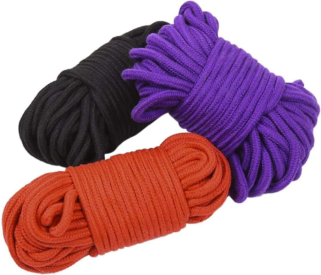 Evealyn Soft Rope Cord,Soft Cotton Rope 3 Pack 10 M/33 Feet 8 MM Solid Braided Twisted Ropes Cotton Rope Craft Rope (Black Red Purple) image number 3