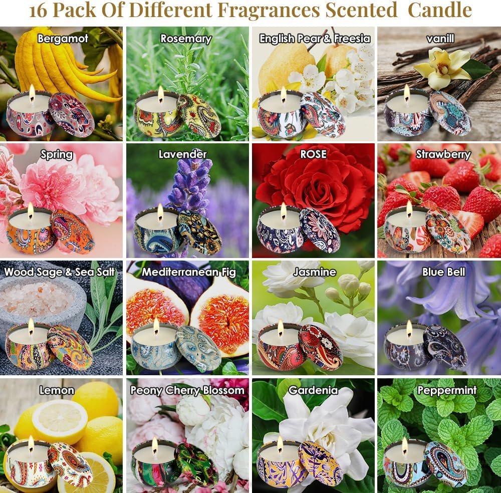 WOTOW 16 PCS Candles for Home Scented - 2.5Oz / 70G Soy Wax Aromatherapy Tin Jar Candles - Scented Candles Gift Set for Birthday Christmas Thanksgiving Mother'S Day image number 6