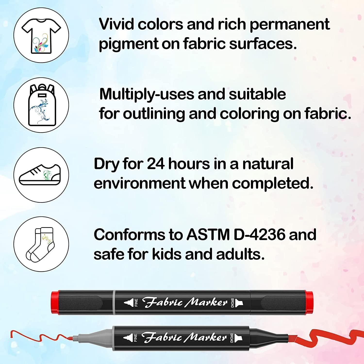 Shuttle Art Textile Pens Machine Washable, 40 Colours Textile Marker Set with Double Tips, Fabric Colouring Pens, Washable, Non-Toxic and Acid Free, Suitable for T-Shirts, Bags, Sports Shoes, Jeans