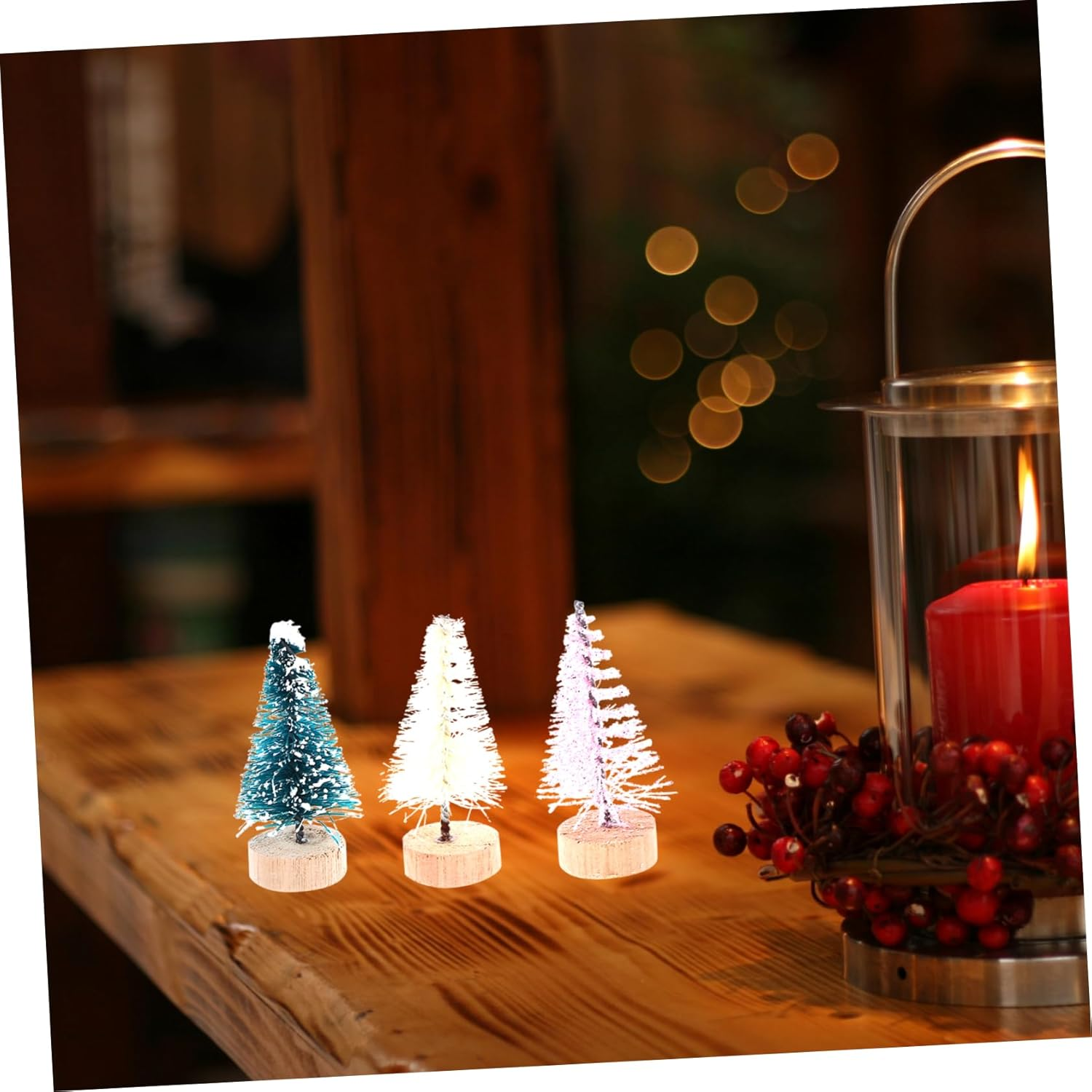HANABASS 36Pcs Mini Xmas Tree Artificial Trees Wooden Base for Christmas Desktop Decoration Cute Decor for Home Bar Restaurant and Dollhouse Landscape image number 1