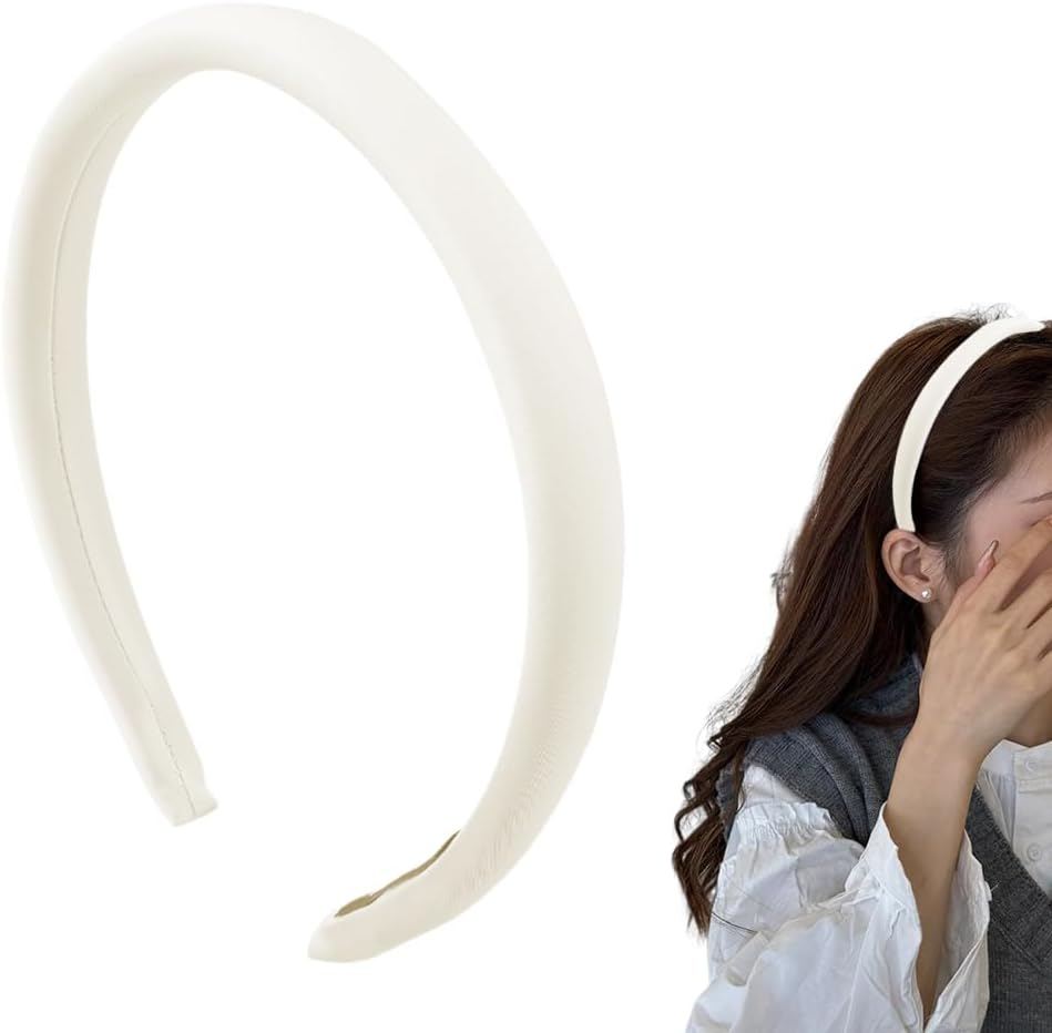 White Padded Thin Satin Hairband Headbands for Women&rsquo;S Hair Silky Satin Head Bands Headwear Headdress Non-Slip Headband Headwear 90S Hair Accessories for Women Girls image number 5
