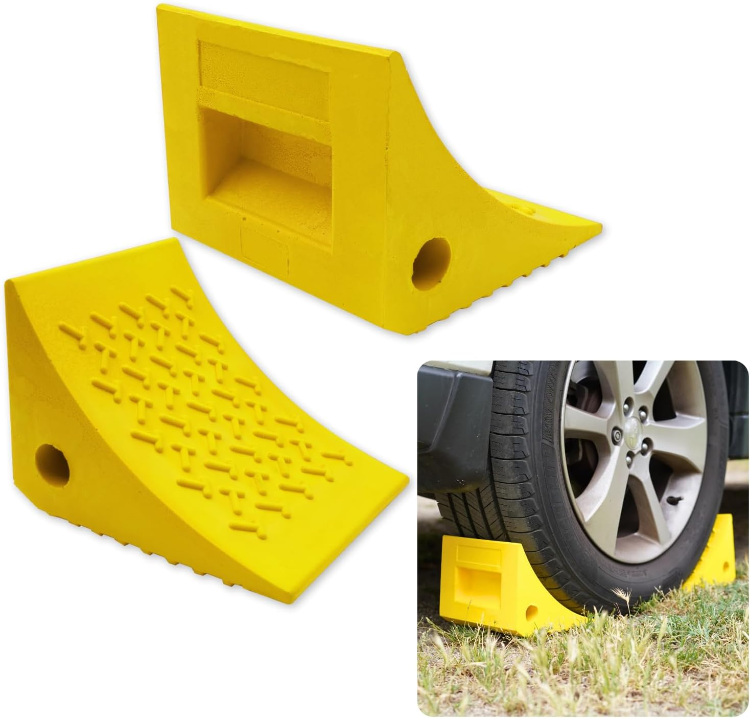 SECURITYMAN 2 Pack Wheel Chocks - Constructed of Heavy Duty Solid Rubber for 20,000 Lbs of RV, Trailer, Truck, Camper - Perfect on All Surfaces and in All Weather - Orange