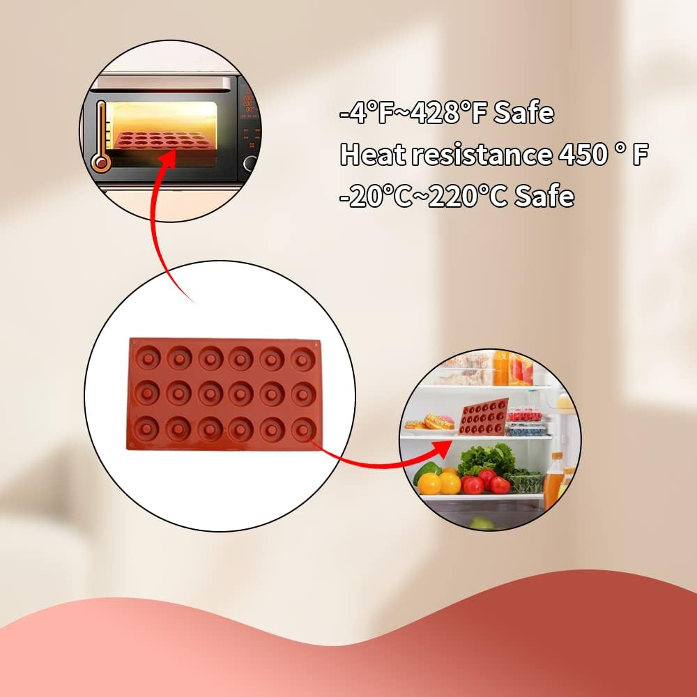 YMPEKA Donut Mold Silicone for Baking Mini Donut Pan 18 Cavity Doughnut Baking Mold Tray BPA Free and Dishwasher Safe, Non-Stick Silicone Baking Pan for Making Muffin Cakes, Tart, Bread image number 3