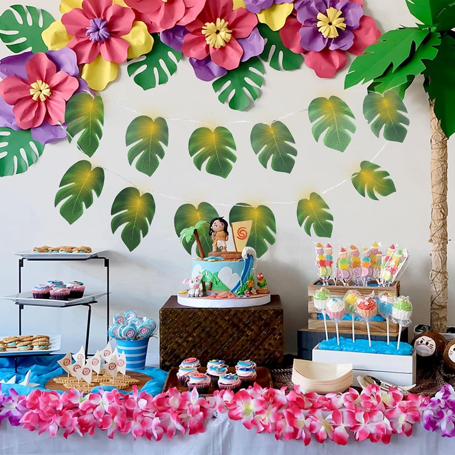 Foanlerck Fairy Lights Palm Leaves 1.5 M 10 LED Monstera Leaf Fairy Lights Battery Operated Tropical Artificial Rattan Palm Leaves for Room Beach Party Decoration image number 5