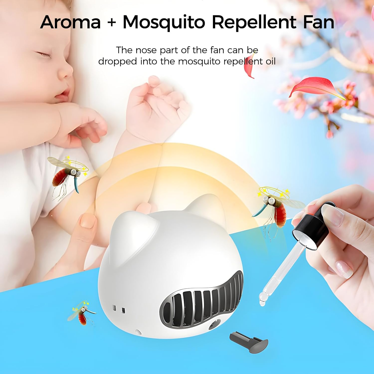 FUNJEO F08 Stroller Fan,Handheld,Table,Powerful 2000Mah Battery USB Rechargeable,Non-Touch Design,Aroma Fan,For Women/Family (Blue) image number 1