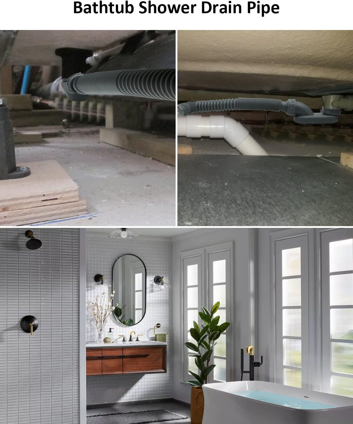 Nahntaipy Low Profile 1 1/2 P Trap Bathtub Shower Drain Pipe, Flat P Trap Freestanding Tub Drain for Bath image number 5