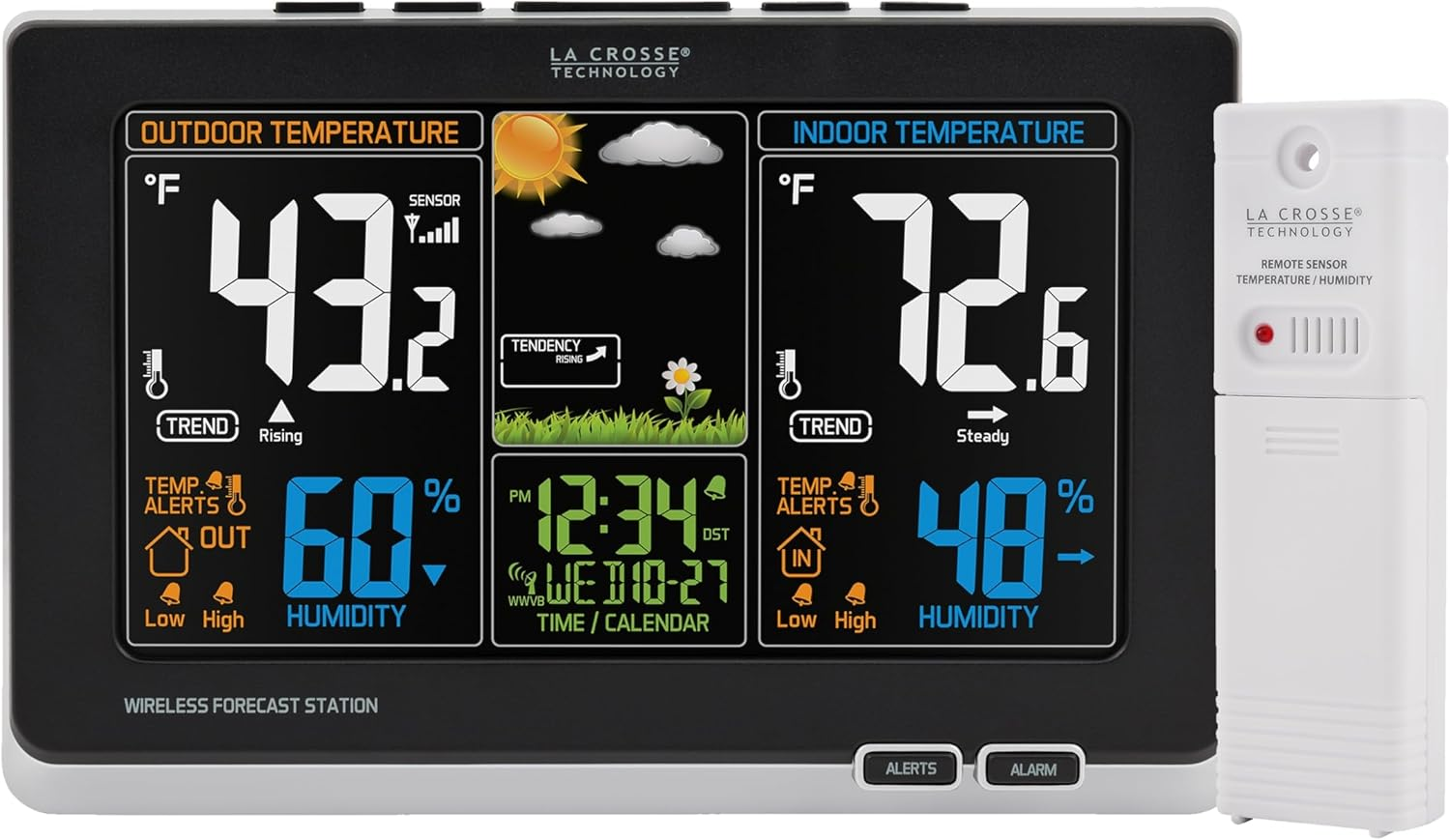 La Crosse Technology 308-1414B Wireless Atomic Digital Color Forecast Station with Alerts, Black image number 6