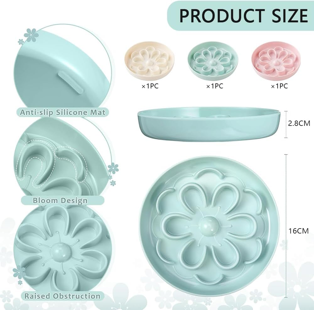 3-Pack Slow Food Cat Bowls - 16 X 2.8 Cm Cute Flower Maze Plates, Suitable for Dry and Wet Food, Whisker-Friendly, Fun Interactive Cat Plates, Dishwasher-Safe image number 4