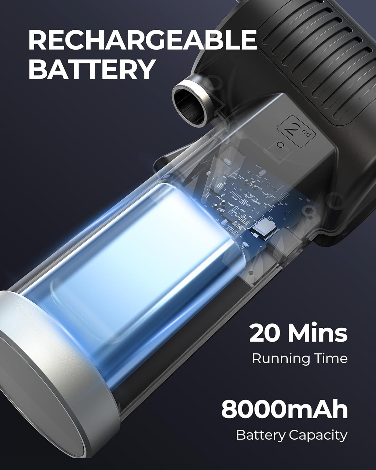 Koonie Cordless Air Duster, Battery Operated Computer Cleaning Duster, Portable Replaces Compressed Air Cans, 8000Mah 10W Fast Charging Air Blower, No Gas for Computer Keyboard, Car, Pet House image number 5