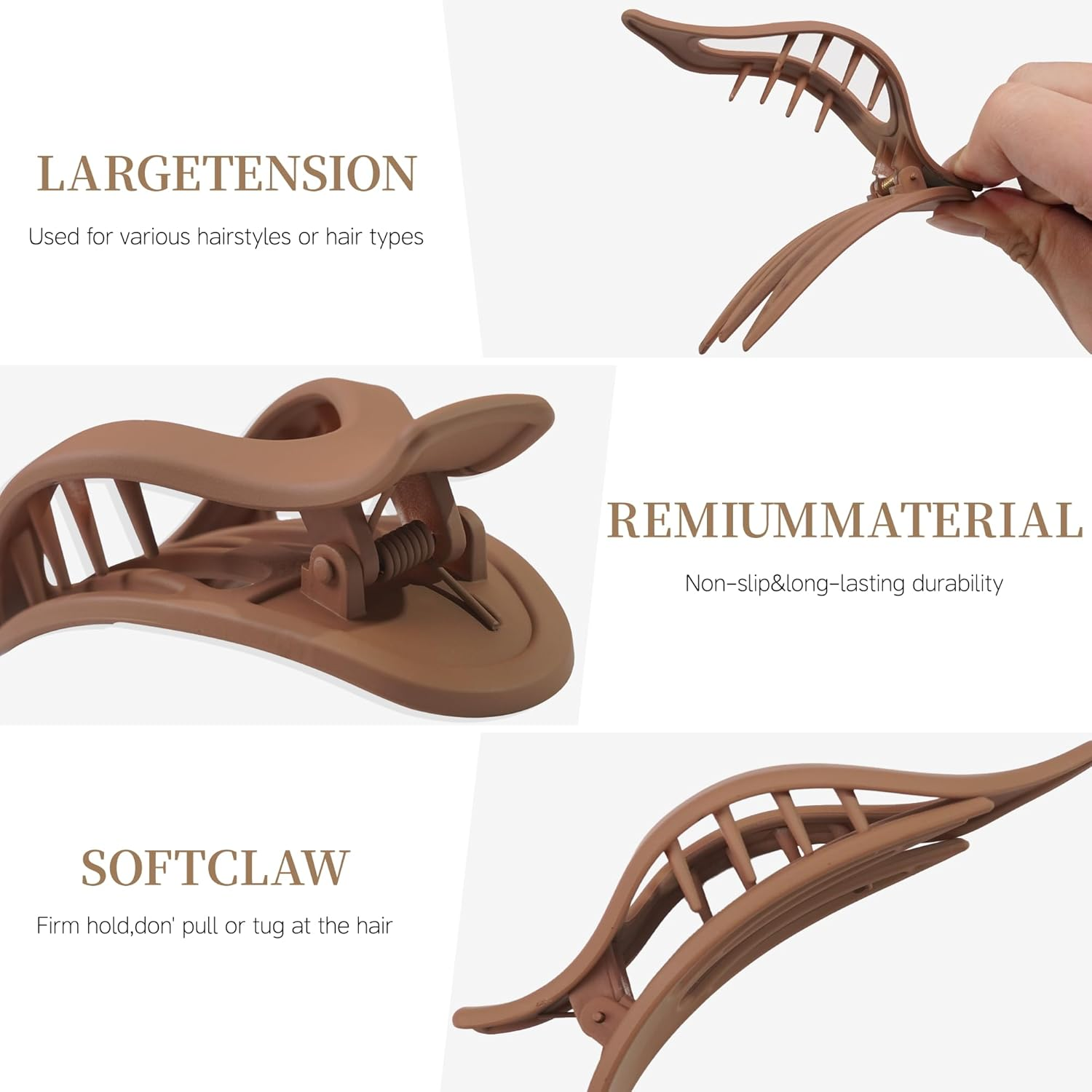 JOYOYO 4 Pcs Hair Claw Clips Flat Claw Clips for Women and Girls, Lightweight Non-Slip with Comb Teeth Strong Hold Large Size 4.5 Inch image number 5