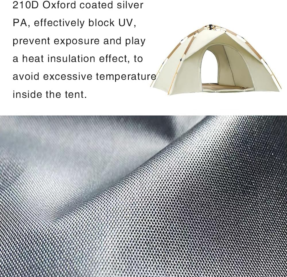 2-4 Persons Instant Tent, Outdoor Self-Driving Travel Camping Tent, Portable Rainproof Sunshine-Proof Tent for Desert Beach Hiking Camping with Carry Bag image number 6