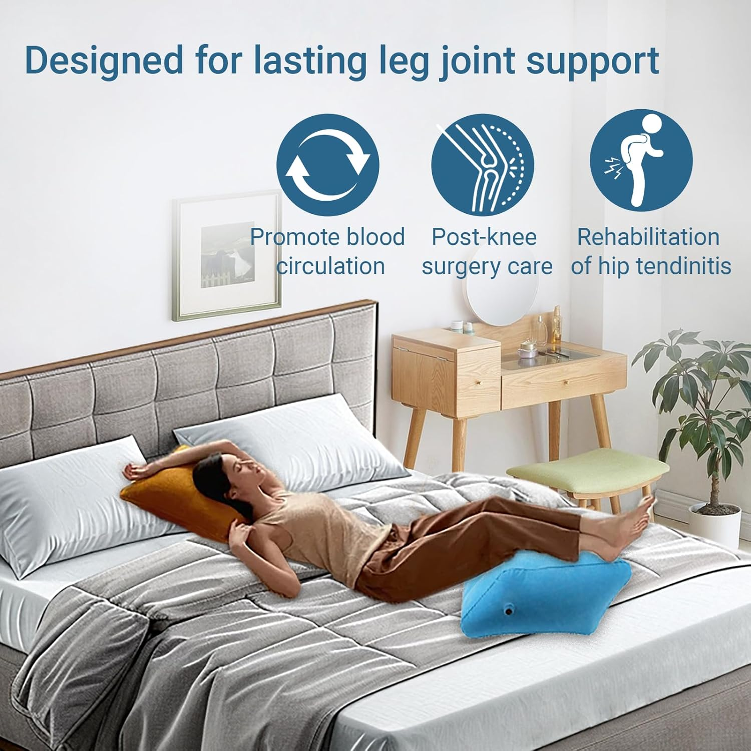 Inflatable Bed Wedge Pillow for Legs, Post-Surgery Swelling Foot, Knee, Ankle Elevation Stool for Bedridden Elderly (Blue, 20"X16"X10") image number 5