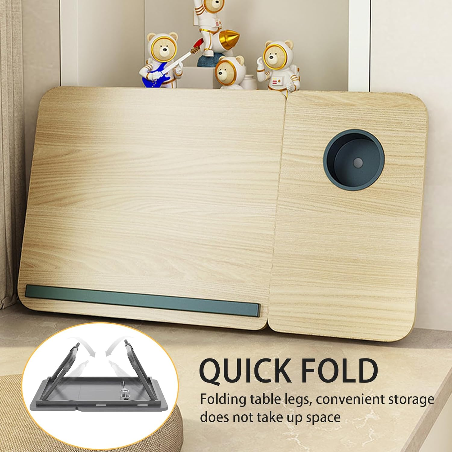 Laptop Desk for Bed, Adjustable Laptop Stand with 5 Adjustable Angles, Portable Lap Tray Table with Cup Holder, Laptop Bed Desk Tray for Eating Working Reading (Yellow) image number 3