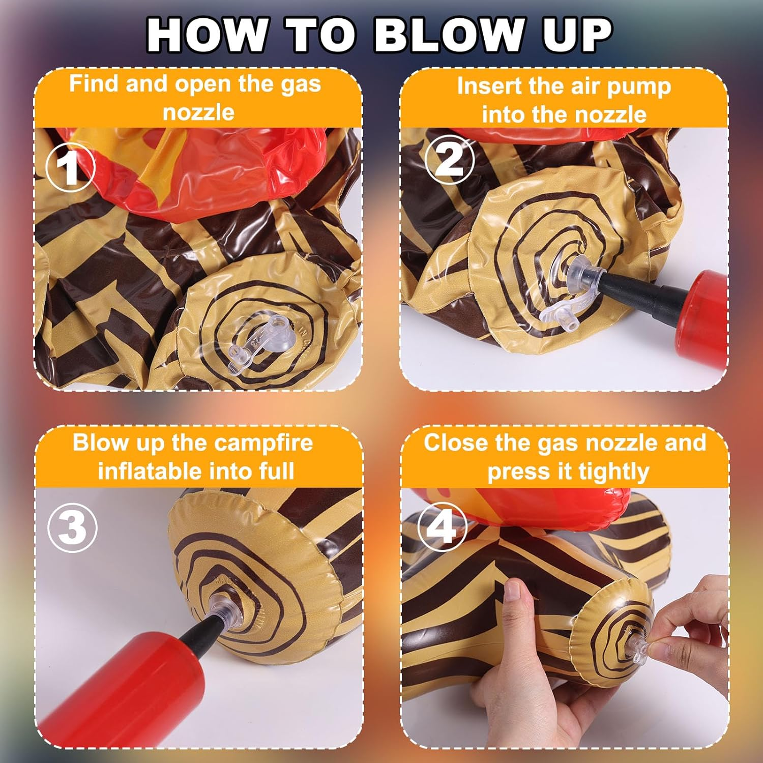 4Pcs Inflatable Fake Campfire, Fake Fire Pit Decoration Artificial Flame Campfire Toy for Indoor Outdoor Play Kids Camping Theme Birthday Party Scene Setting & Photo Props