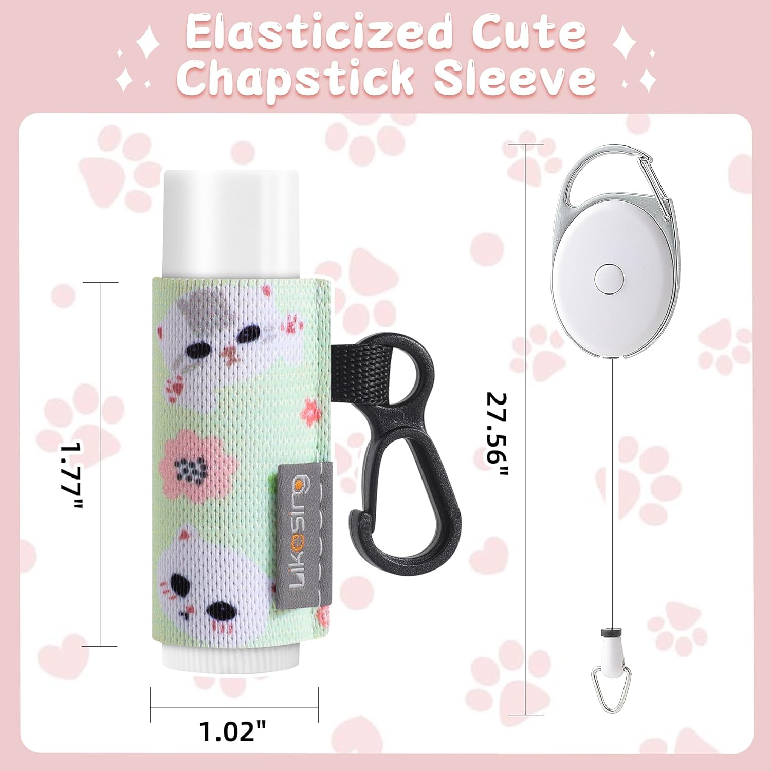 Likesing Keychain Chapstick Holder, Lip Balm Holder Lipstick Sleeve Pouch with Clip On, Elastic Lip Gloss Gifts for Friends (Animals, 3Pcs) - Animals, 3Pcs image number 5