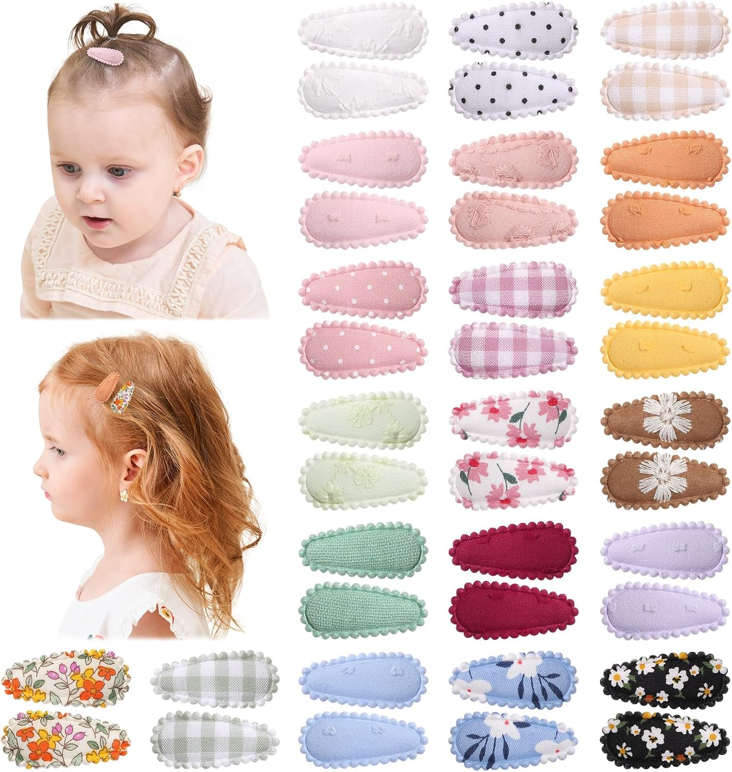 20 PCS Snap Toddler Hair Clips - Flower Patterns, Wrapped Mini Barrettes, Cute Hair Accessories for Girls and Infants