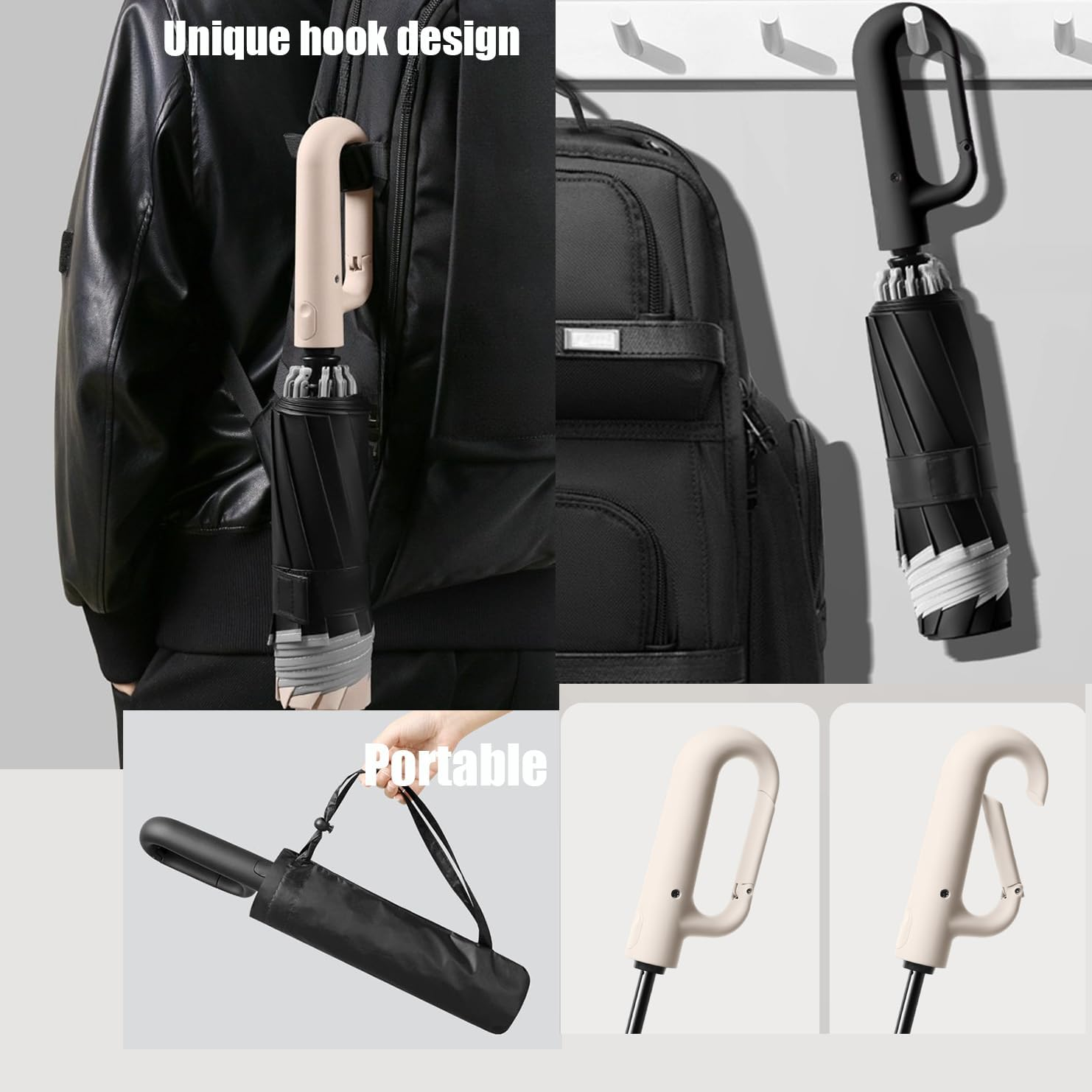 Inverted Reverse Golf Umbrella 10 Ribs Travel Folding Lightweight Compact Portable Backpack Outdoor,Automatic Open/Close,Sun/Rain,Anti 99 UV Protection UPF 50, Men Women Carabiner Handle Design image number 1