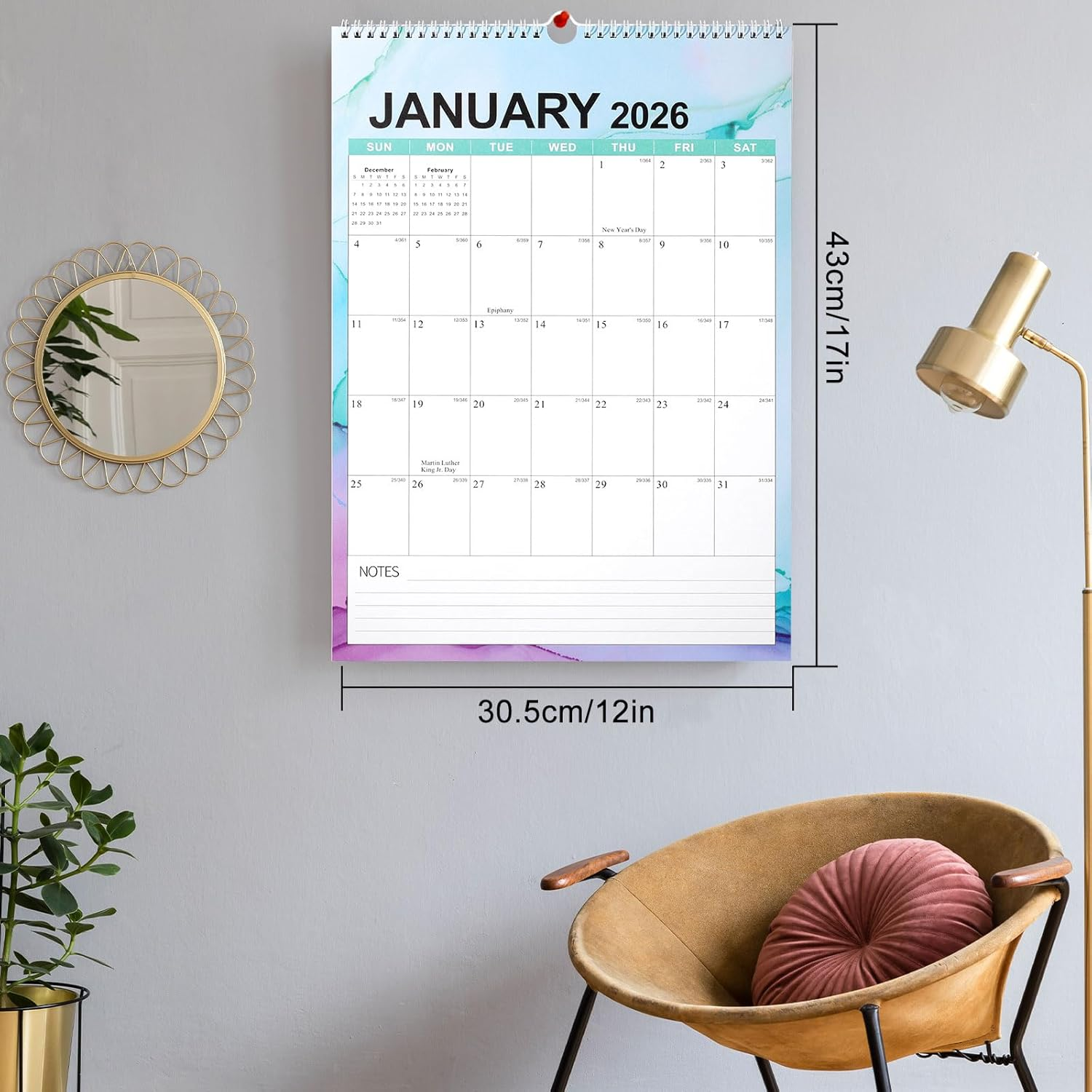 2026-2027 Wall Calendar with Stickers, Monthly Planner Runs from January 2026 to June 2027, 18 Months for Office Home School, 17'' X 12'' (Dark Blue) - Dark Blue image number 3