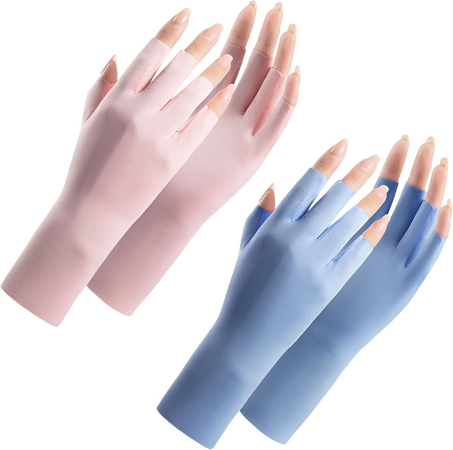 Women Fingerless Gloves Summer UV Protection Gloves Cool Ice Silk Gloves Sun Block Driving Gloves Unisex - Pink+Black image number 7