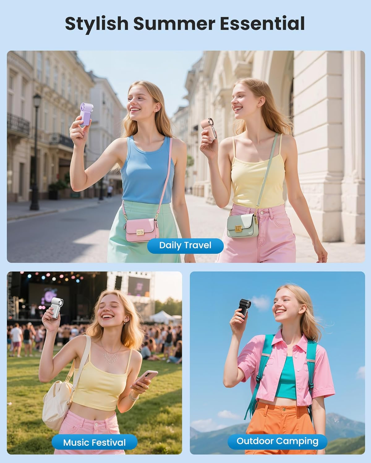 Gaiatop Portable Handheld Mini Fan, 3.5 Inch 16900 RPM High Speed Personal Fan, 6 Gears Strong Wind, LED Display, USB Rechargeable Battery Operated, Women, Makeup, Travel Outdoor, Pink image number 1