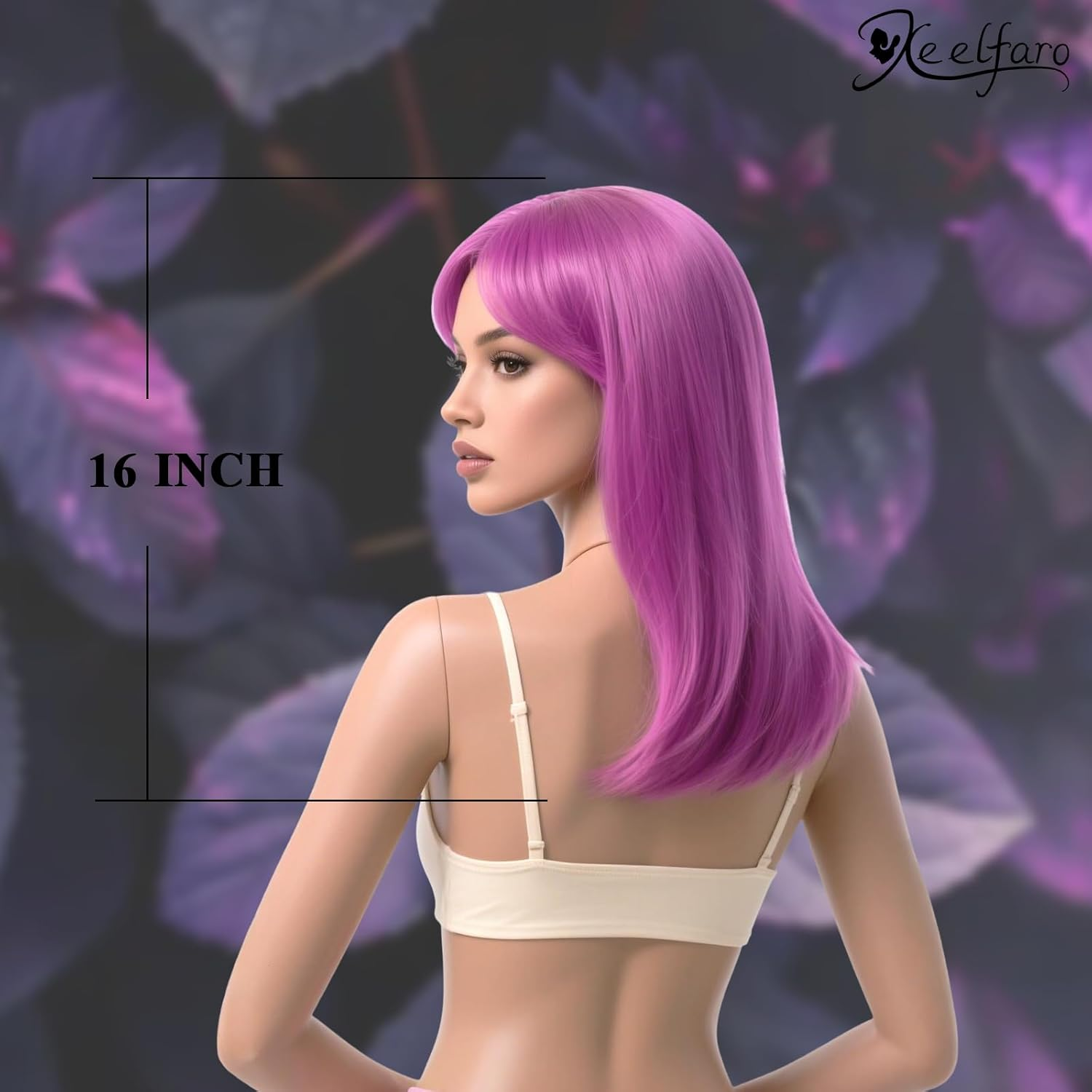 Xeelfaro Bright Purple Pink Natural Straight Bob Wig for Women Full Head with Gentle Fringe & Shoulder-Length Style, Silky Smooth Wig for Fashion Exhibitions Casual Meetups (Bright Purple Pink, 16Inch) - Brown image number 5