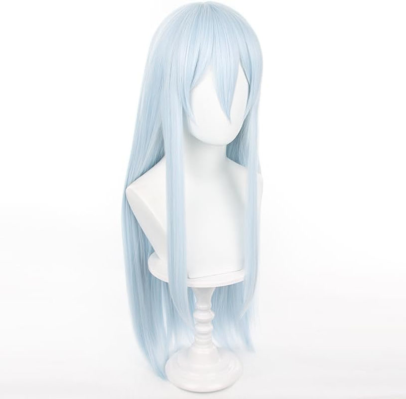 Tongtta Long Straight Anime Cosplay Wig with Bangs Halloween Party Wigs for Women Girls (Light Blue) - Light Blue image number 3