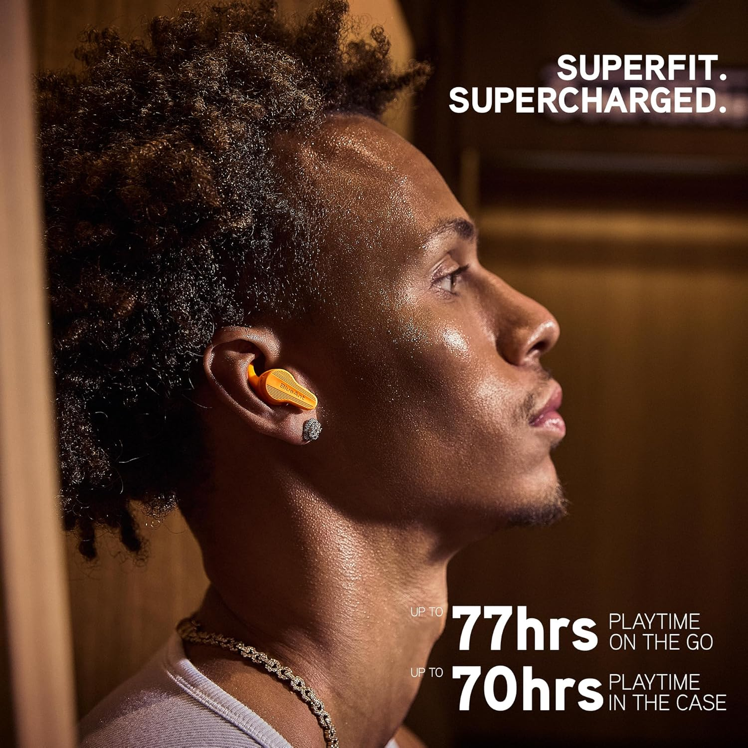 Blueant Pump Air X3 True Wireless Earbuds, Secure Sport Fit, IP67 Waterproof, Long Battery Life, Bluetooth 6.0 with Clear Calls, USB-C Charging, Black - Orange image number 7