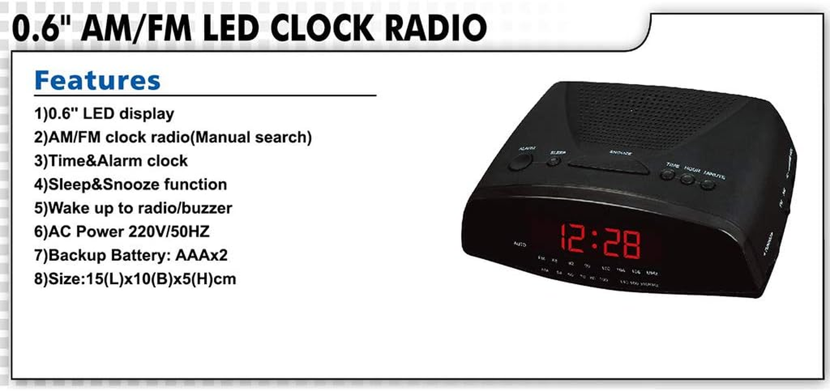 Alarm Clock Radio, Dual Channel Radio Clock AM/FM Clock Radio LED Clock Suitable for Bedroom Office Kitchen,C
