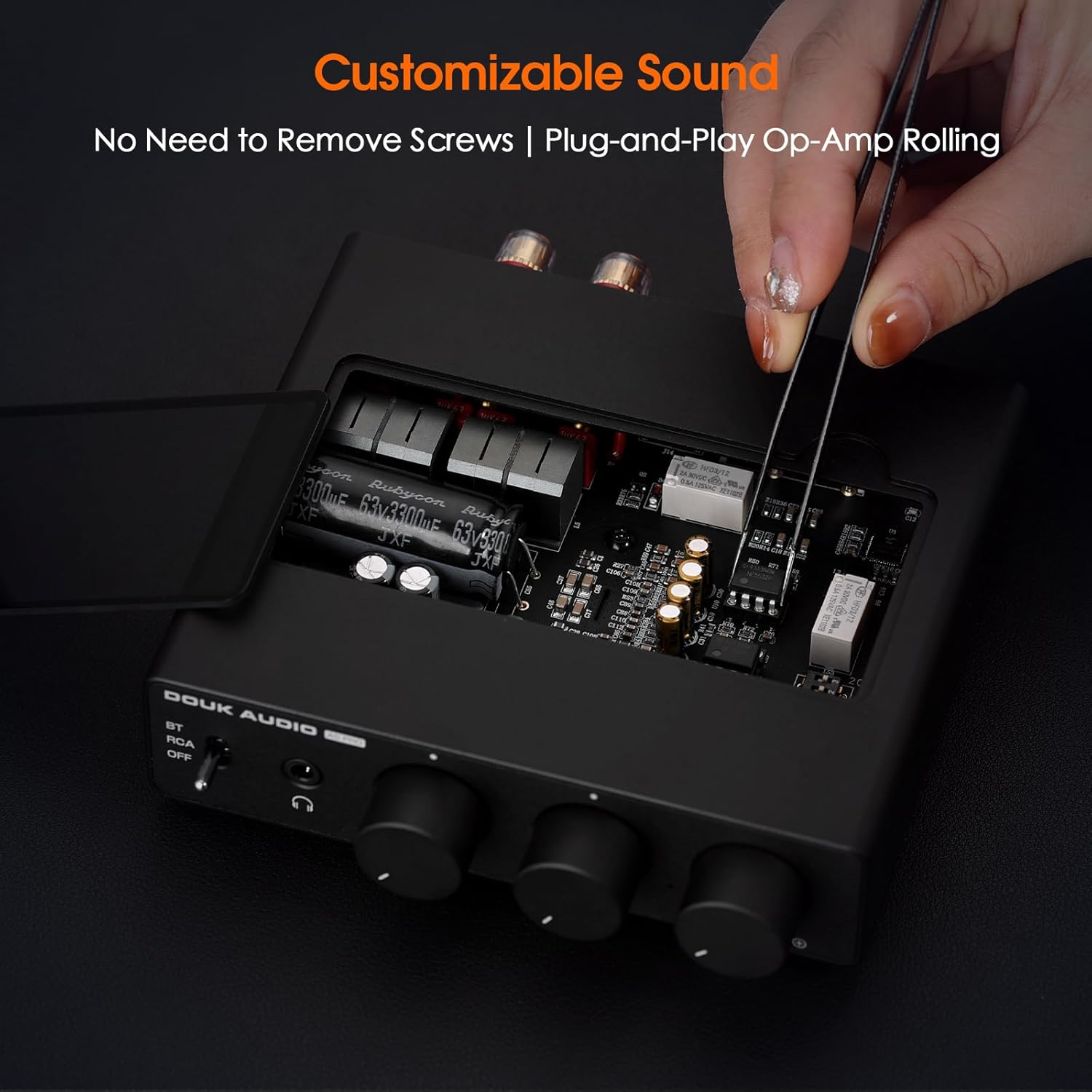 Douk Audio 2 Channel Bluetooth Amp: Hifi Stereo Amplifier | 300W&times;2 TPA3255 | Class D PFFB | Bass Treble Control | Headphone Out for Home Theater, Bookshelf Speakers (32V PSU) image number 4