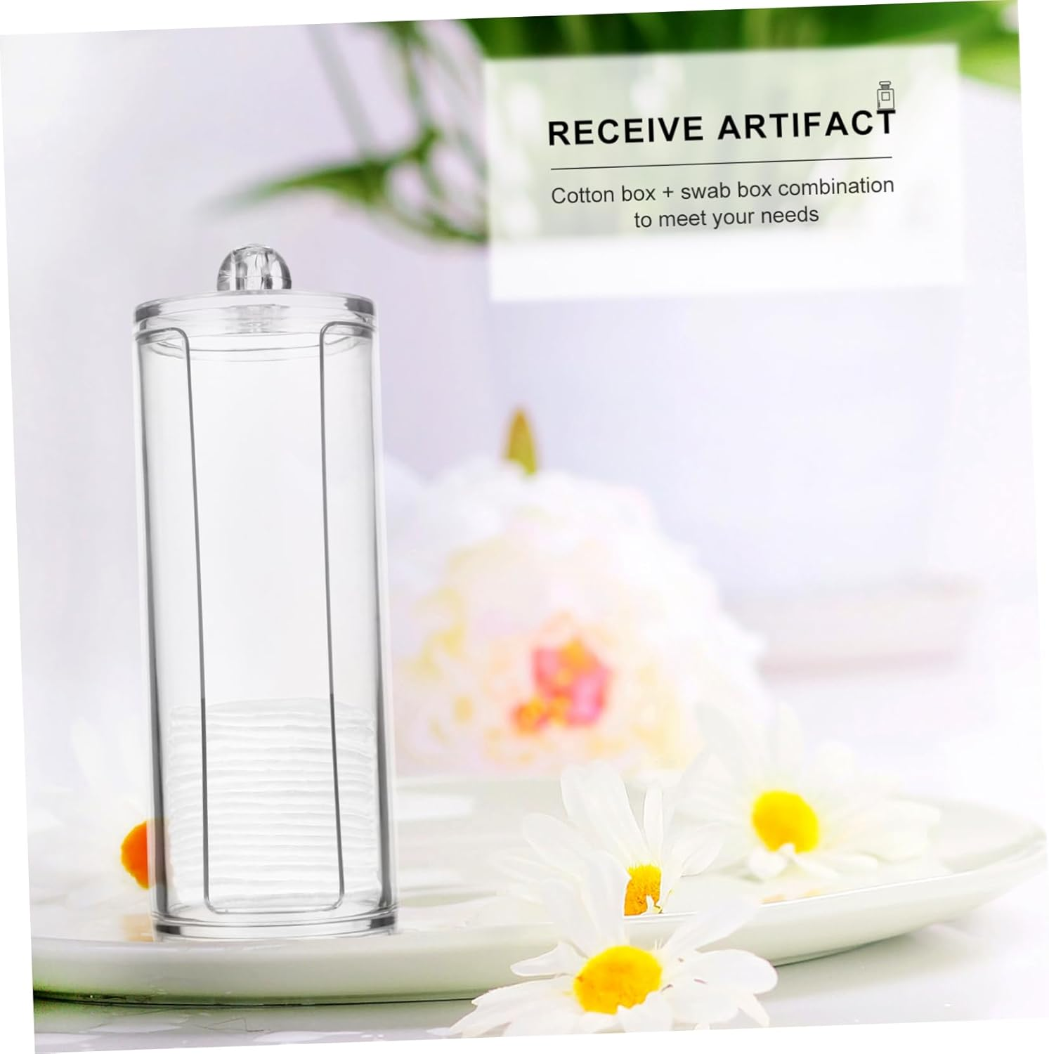 LAPYAPPE Cotton Pad Holder and Container Makeup Storage Box with Lid Set for Vanity and Bathroom Organization image number 2